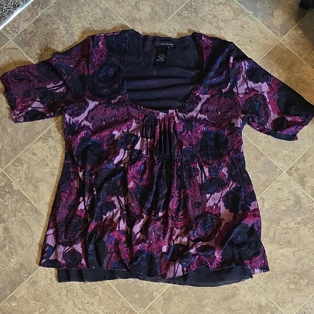 Calvin Klein Collection Purple and Black Floral Blouse